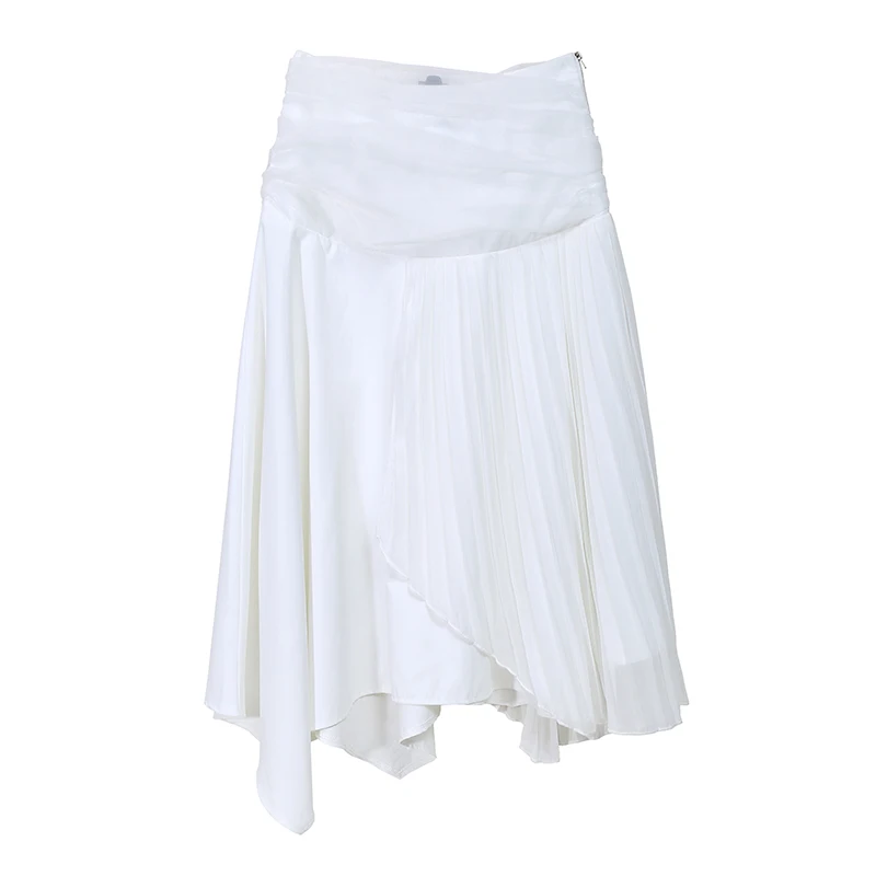 White 5597 Новинка, корейский стиль, женская однотонная белая юбка, плиссированная часть, пэтчворк, высокая талия, Женская стильная повседневная Уличная длинная юбка, 5597 - Цвет: White 5597