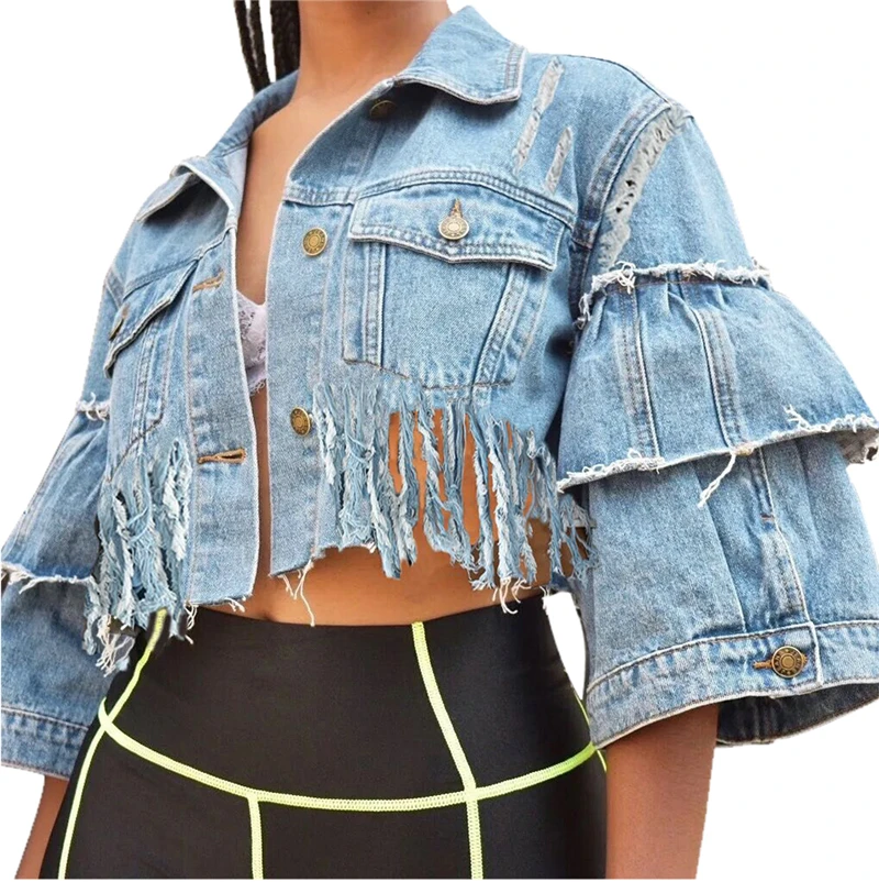 flared sleeve denim jacket