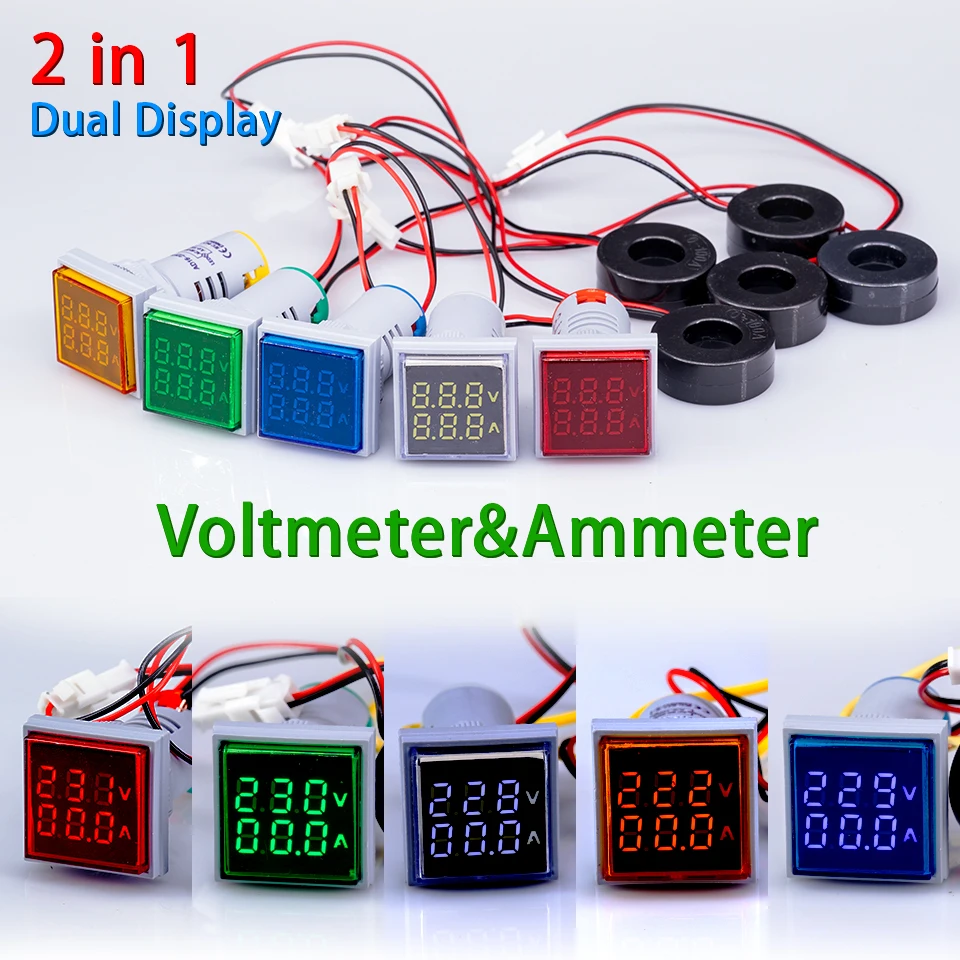 blue AC Volt Ammeter 22mm 0-100A ED Digital Display AC Volt Ammeter Indicator Meter Indicator 