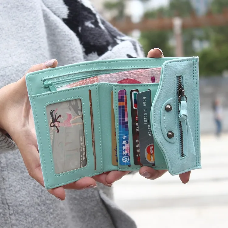 

Special Offer Korean-style Locomotive Women's Wallet Macarons Rivet Smiley PU Leather Two Folding Card Bit More Short Wallet