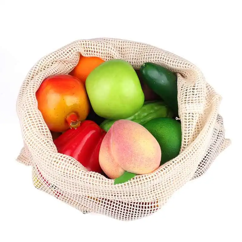 Многоразовые хлопковые сумки для овощей,, для дома, кухни, для хранения фруктов, овощей, сетчатые сумки с кулиской, машинная стирка
