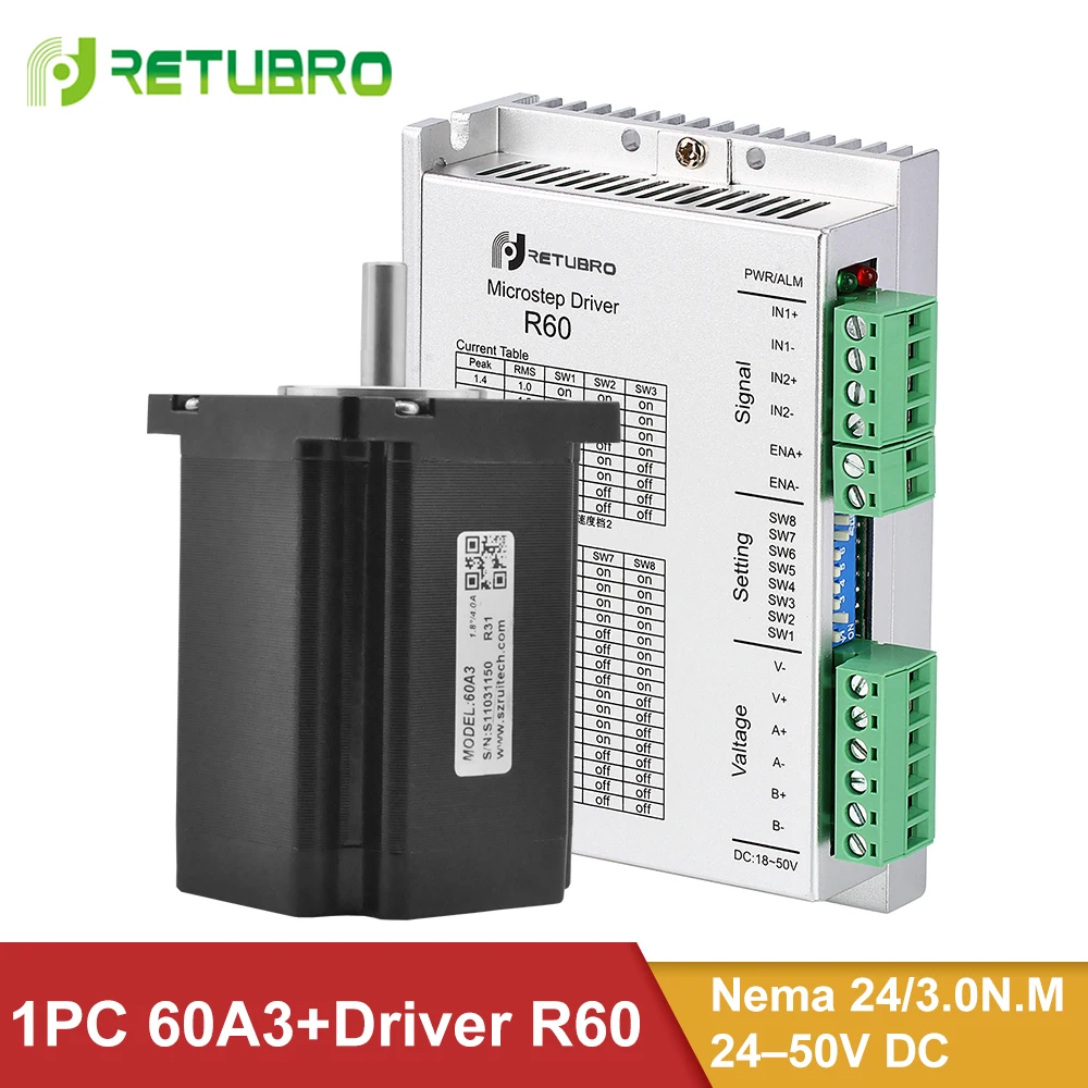 Комплект шагового двигателя R60 + 60A3 1 комплект Nema 23 24 Hybrid 3 нм 4 провода 60*60*86 мм 8 вал