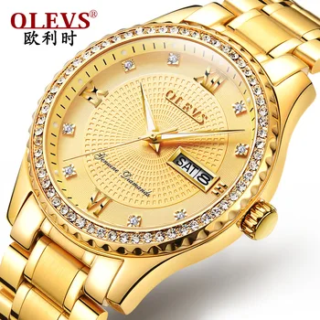 

2019 Fashion Business Watch Men with Week Calendar Stainless Steel Strap Mens Watches Top Brand Luxury Diamond Wristwatch Mens