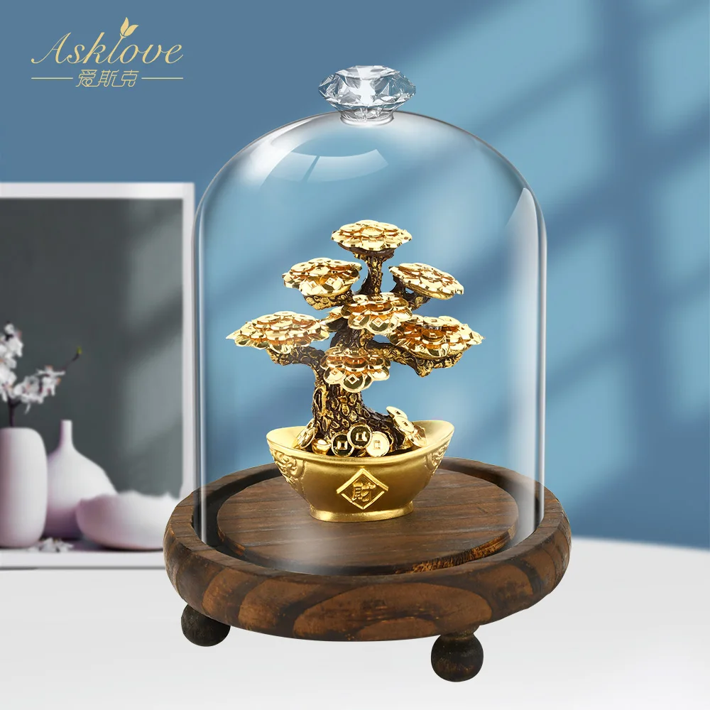 Feng Shui Fortune tree Gold Foil Money Tree Bonsai Office Tabletop Lucky Wealth Ornaments Gifts Home Decoration with Gifts box