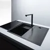 Stainless Steel Kitchen Sink with Folded Faucet Hidden Kitchen Basin Double Bowl Black Sink Nano Above Counter or Undermount ► Photo 3/6