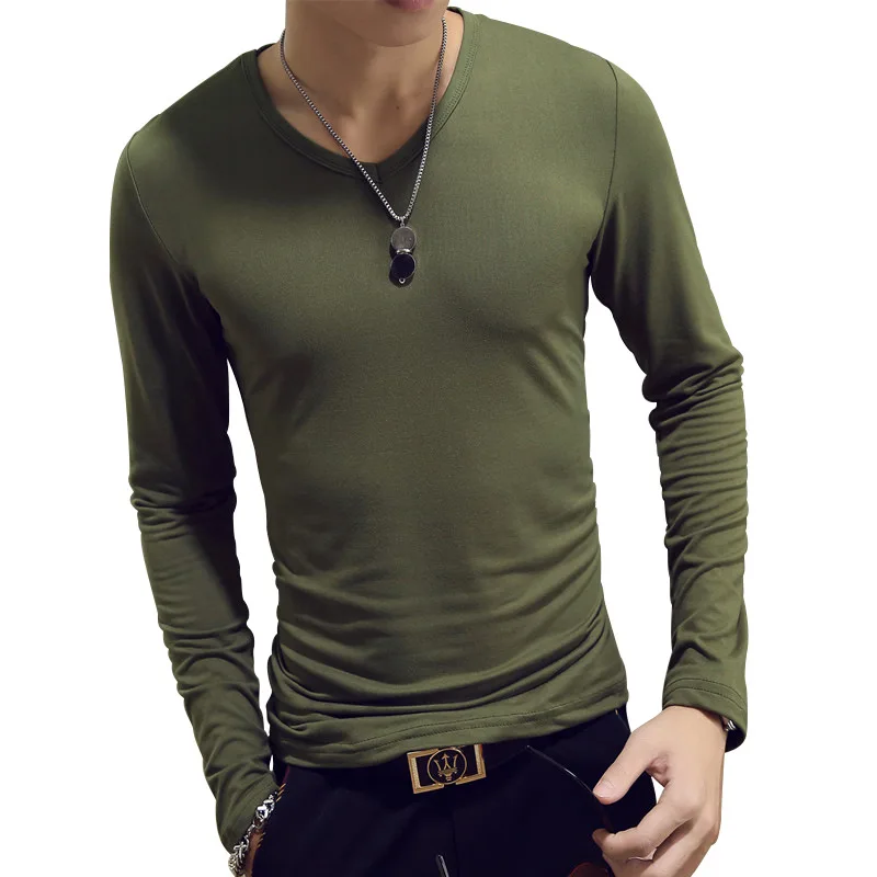 T Shirt Simple Long Sleeve Spring Autumn Morality Men's T-shirt Sets V-neck Solid Polyester White Grey Blue T Shirt Men Tees New