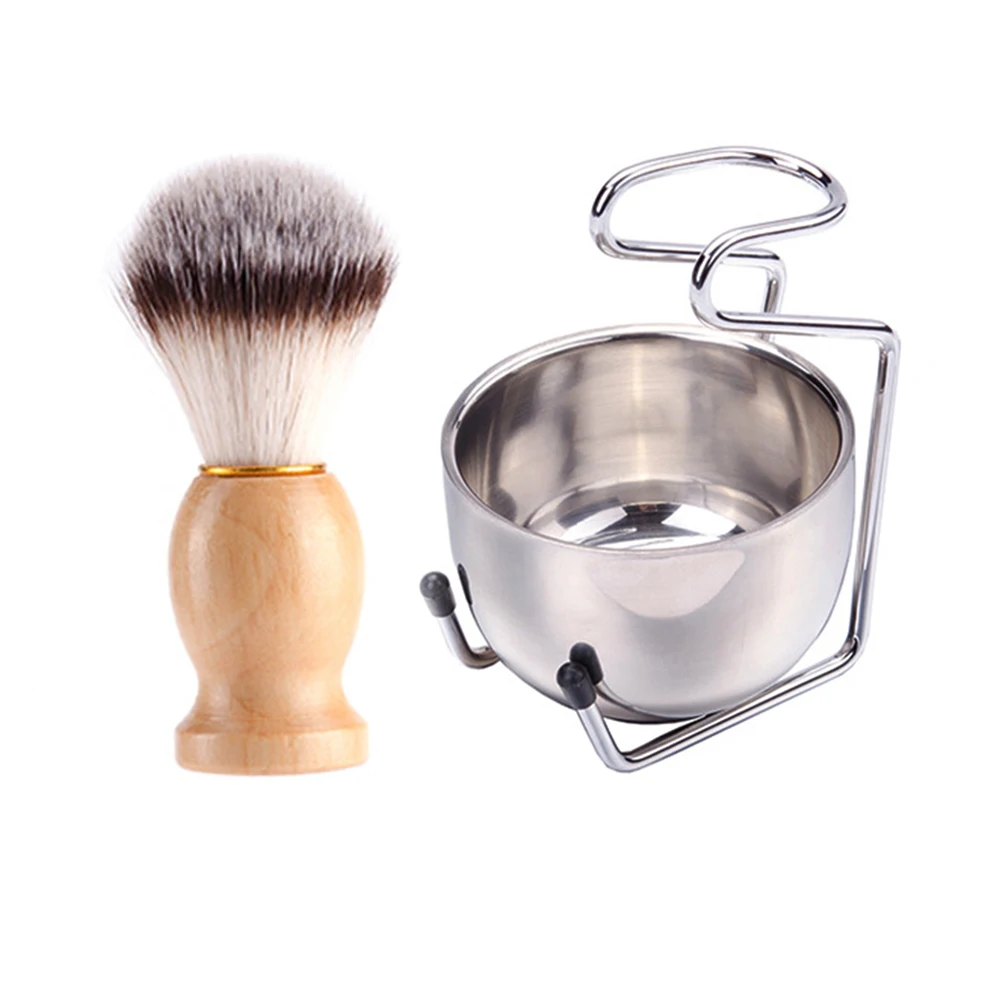 

3pcs/kit Men Shaving set Badger Hair Brush Wood Handle Stainless Steel Stand Holder Soap Bowl Beard Care Tools Set Gift Barber