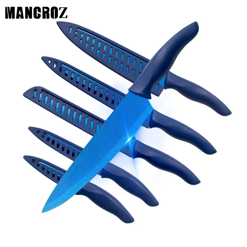 Special Offer Sharp Kitchen Knife Set 5-piece Stainless Steel Blue Plated Titanium Blade PP Handle Chef Knives | Дом и сад