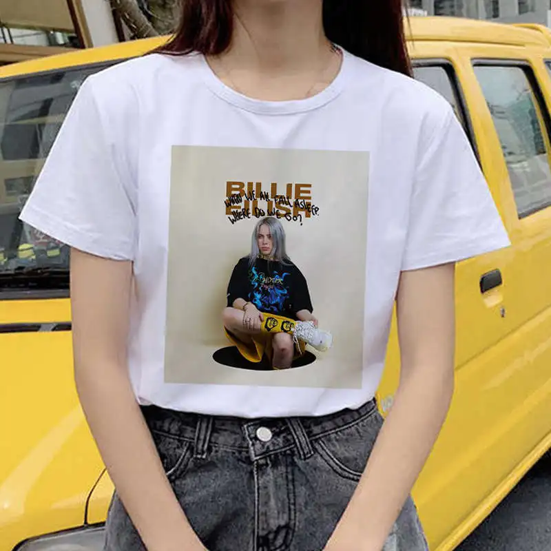Женская футболка в стиле Харадзюку, Покемон, новинка, Billie Eilish, Harajuku, футболка для женщин, I Am Bad Guy Ullzang, забавная Футболка с принтом, топ, футболка - Цвет: 1