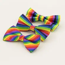 Унисекс мужской и женский воротник комбинированный пение Подружка невесты свадьба Радуга Полосатый бант шоу костюм аксессуары