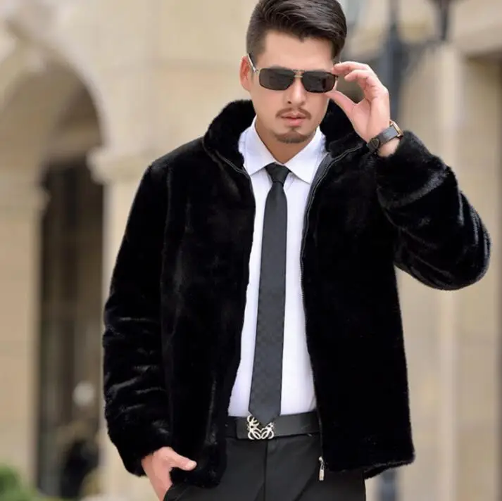 

Autumn faux mink fur leather jacket mens winter thicken warm fur leather coat men loose jackets jaqueta de couro black B159