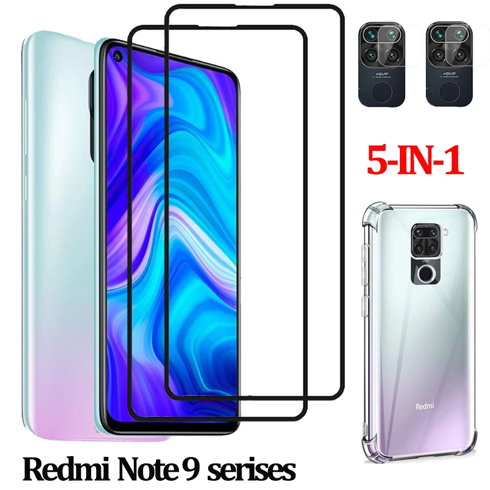 

5-IN-1 Glass Note 9, Cover Full Glass Xiaomi Note 9 Redmi Note9 Pro 9 s Tempered Glass Redminote9 9s Redmi9 screen protector