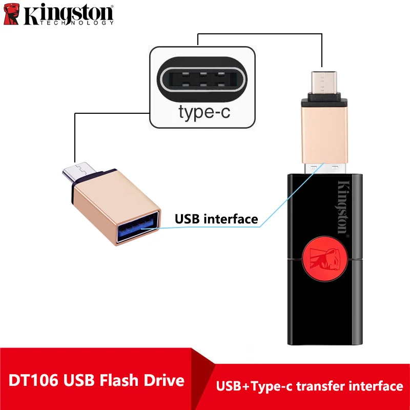 Kingston USB флэш-накопитель DT106 Флешка 256 ГБ USB 3,1 type-A USB 3,0 карта памяти до 130 Мб/с Флешка u-диск - Цвет: B-DT106-256G-Type-C