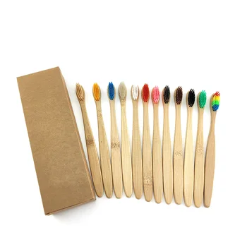 

Green 12 PCS Natural Bamboo Handle Toothbrush Rainbow Colorful White Soft Brush Bamboo Toothbrush Environmental Oral Care