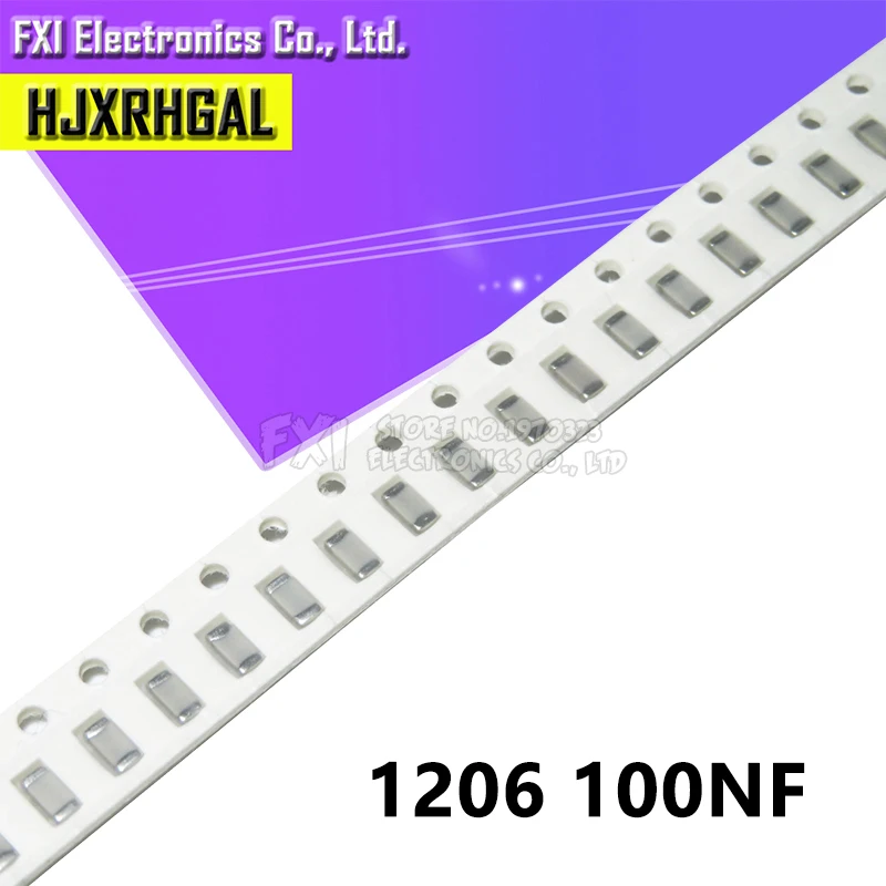 100 шт. 1206 100NF X7R ошибка 10% с алюминиевой крышкой, 50В 0,1 мкФ 104 1206 smd конденсатор с алюминиевой крышкой