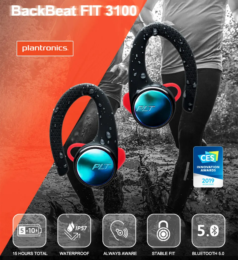 Беспроводные bluetooth-наушники Plantronics BackBeat FIT 3100 Ture, спортивные TWS наушники, стерео Бас-гарнитура, водонепроницаемая гарнитура с микрофоном