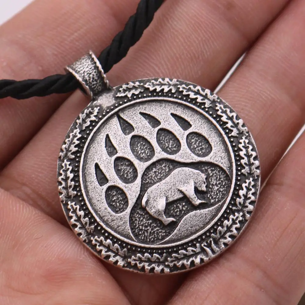 LIKGREAT Collier avec pendentif rond viking slave patte de loup patte d/'ours et runes pour homme