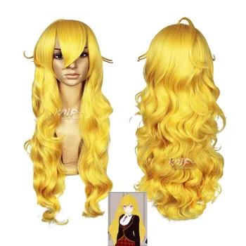 

New fashion hat wigs Anime Cosplay Wig Yellow Long Curly Hair Styling cos Wig free shipping