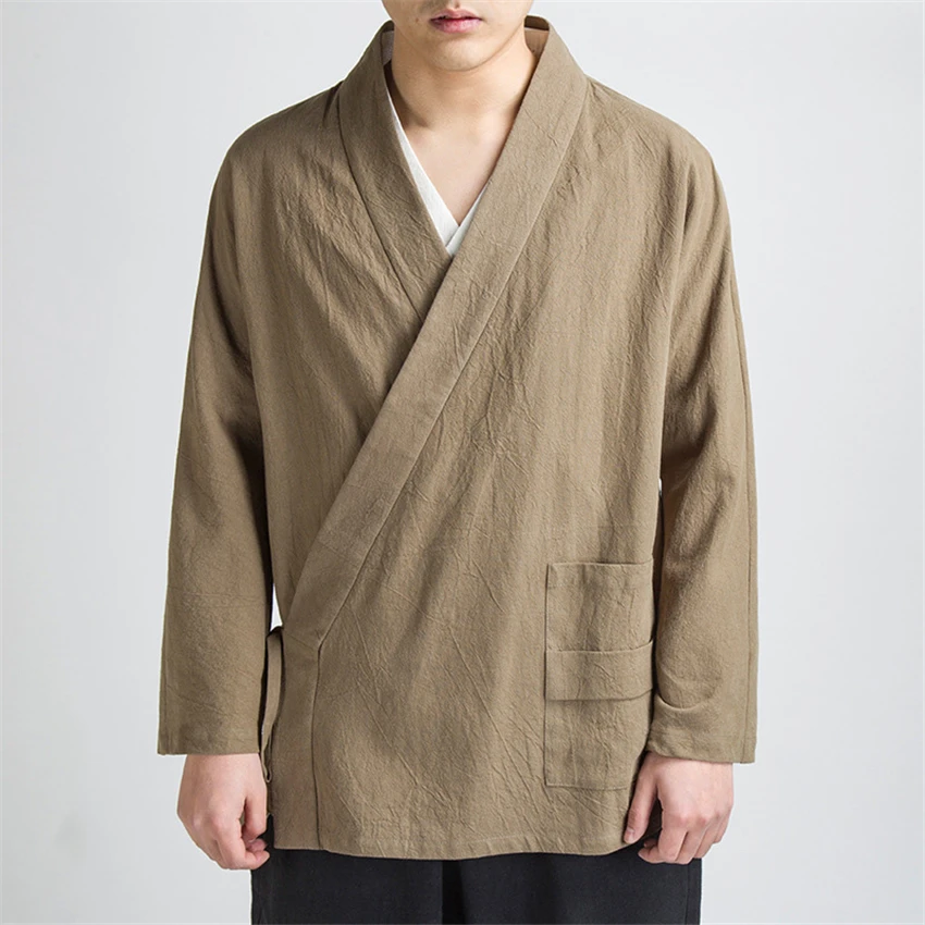 Tang Suit Autumn Chinese Style Cardigan Bandage Shirts Hanfu Vintage New Year Traditional Chinese Clothing for Men Tai Chi
