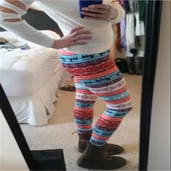 

Snowflake Skinny Knitted Casual High Waist Cotton Geometry Pants One Pieces Fashion Warm Women Clothes Winter Polyester