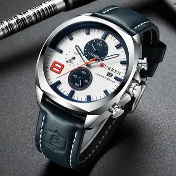 

CURREN Six-pin Waterproof Calendar Men's Multi-function Business Casual Quartz Watch Leather Strap Men Watches Top Brand Luxury
