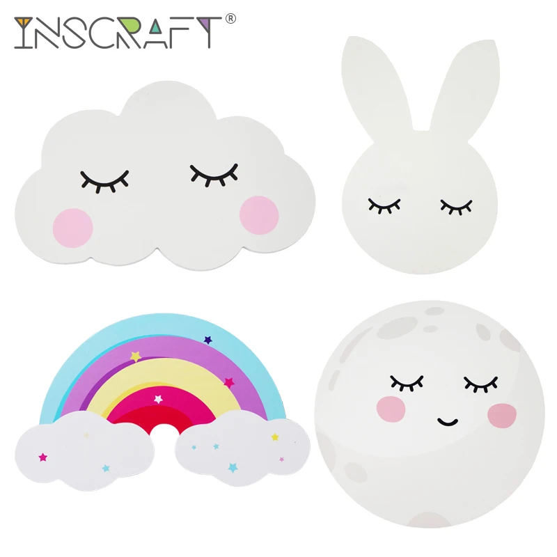 

Wooden Cloud Rainbow Wall Décor Nursery Baby Room Wall Decoration Rabbit Stickers Kids Bedroom Wood Decal Wall Art