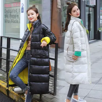 

Wakeey Women Winter Coat Long Jacket Parka Cotton Solid Zipper Sustans Regular Standing Collar