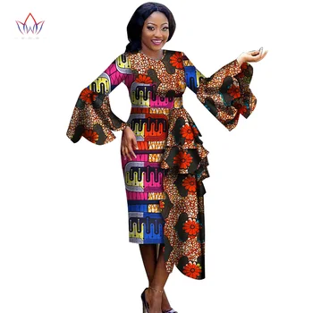 

African Dresses for Women Winter Dresses Women Long Sleeve Dress O-Neck Bazin Rich Women African Print Clothing BRW WY2500