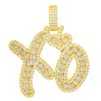 

XO Pendant Hip Hop Iced Out Bling Necklace Rapper Jewelry Cubic Zirconia Gold Sliver