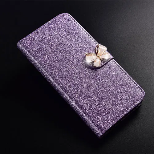 Purple butterfly Лидер продаж Модный, с украшениями в виде бриллиантов из блестящей искусственной брендированный флип-чехол из кожи для huawei Y5 Y6 премьер-профессионал 8X 8C 7X Y3 II крышка - Цвет: Purple butterfly