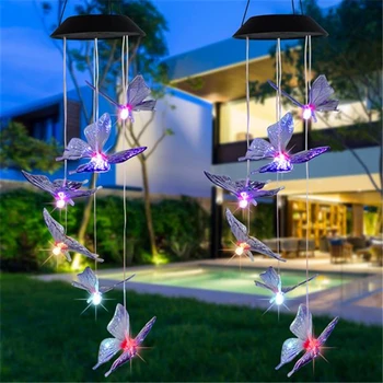 

Led Solar Light Waterproof Color Shell Butterfly Wind Chime Corridor Decoration Pendant Led Lamp Solar Panel Colorful Light