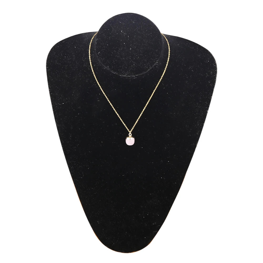 Fashion Gold Color Geometry Rose Quartz Pendant Necklace For Women Jewelry