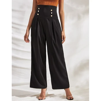 

Women Pants Solid Wide Leg Pants Work High Waisted Loose Casual Long Trousers Office Lady Flared Leggings Black Ladies Trousers