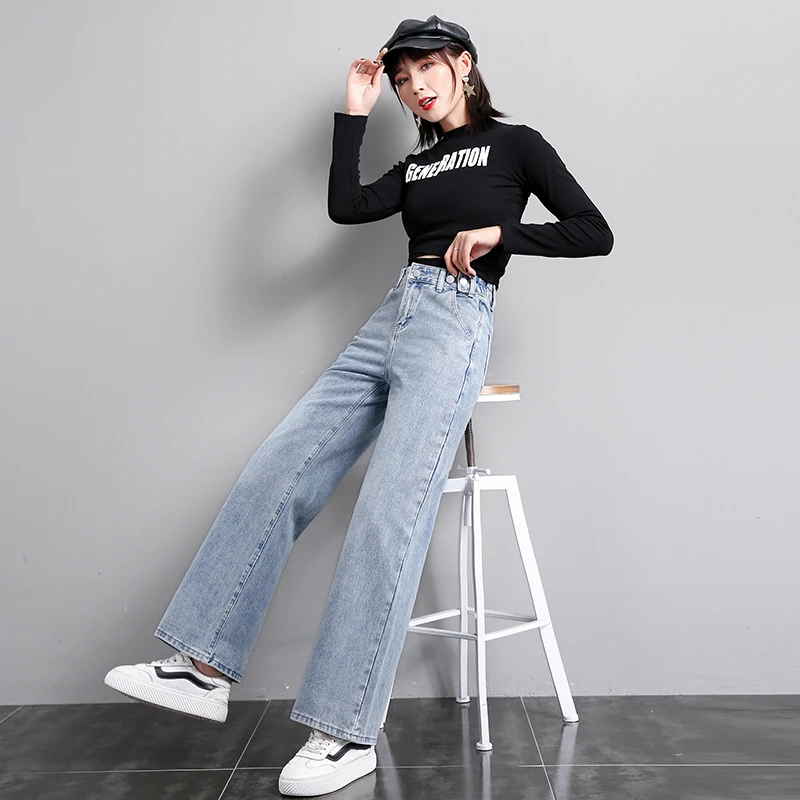 Casual Denim Blue Jeans Women High Waist Straight Plus Size Cowboy Ladies Pants Button Long Length Fashion Jeans Boyfriends
