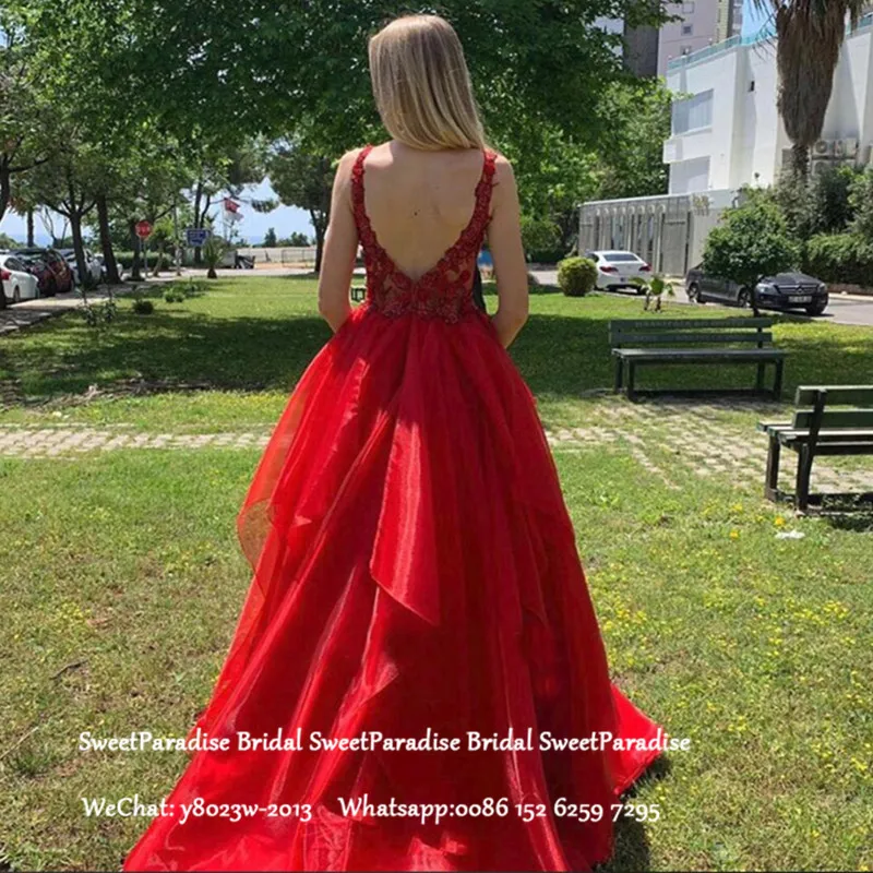 Красное Пышное Платье, кружевной топ, юбка из органзы, сексуальное платье с глубоким вырезом и открытой спиной, Многоуровневое ТРАПЕЦИЕВИДНОЕ длинное милое 16 платье для девочек