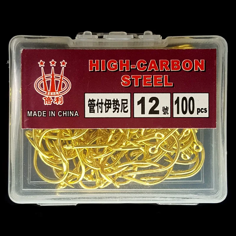 100 Pieces / Box with Hooked High Carbon Steel Gold Hook Lake Fishing Hook Efficient Barbed Hook