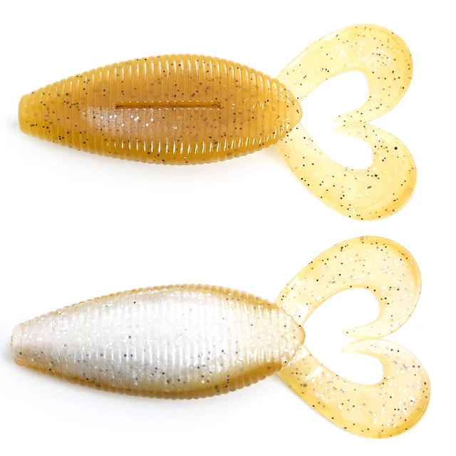 B&U Spiron Twin 100mm Curved Tail Fishing Lures Soft BaitsArtificial Wobblers Craws Silicone Shad Worm Bass leurre souple BROWN WHITE