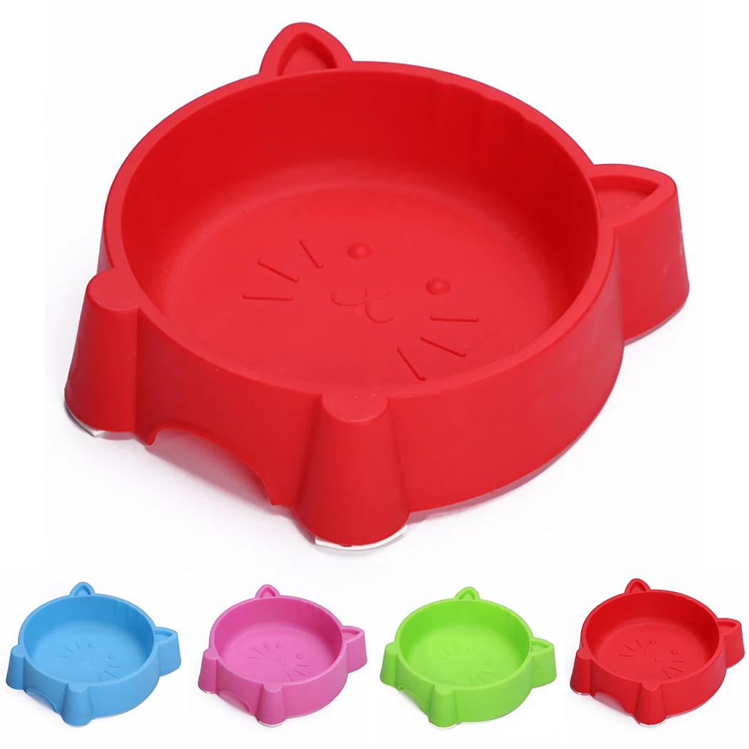1Pcs Pet Bowl Feeders Creative Non Slip Portable Plastic Cute Cat Face