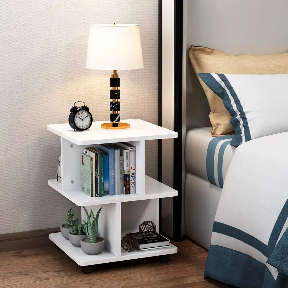 

Tribesigns Modern Side End Table for Living Room, 3 Tier Bedside Table Night Stand with Wheels and Storage Shelf for Bed Room