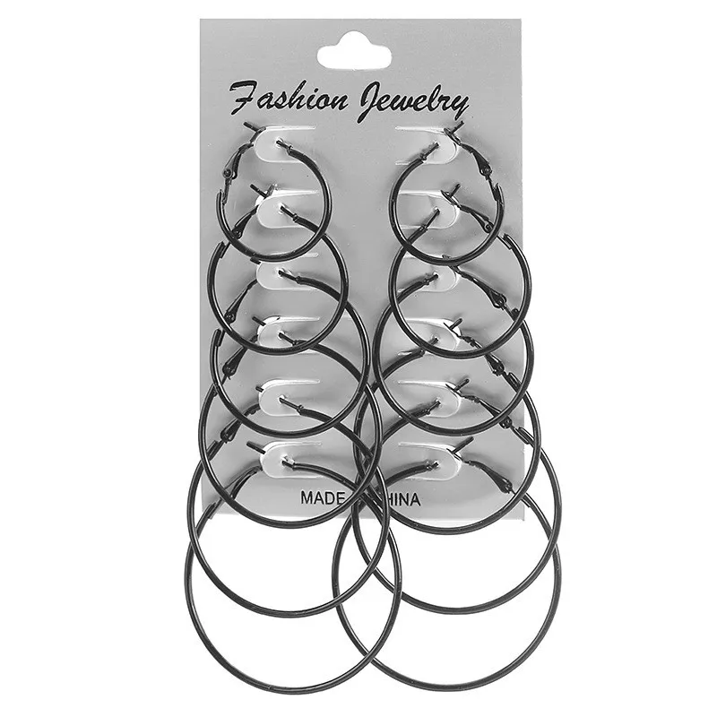 

Hiphop Rock White Black Circle Round Hoop Earrings Women Hoops Ear piercing Creoles Loop Earings Set For Girls Pendientes Gift