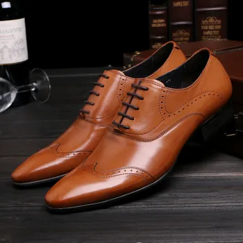 

Men Shoes Pointed Toe Cowhide Work Wear Fashionable Wedding Shoes Cowhide Dress Shoes Oxfords Chaussure Homme