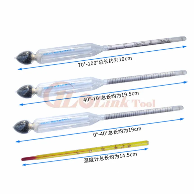 Alcoholometers Tester 3pcs/set 0-100% Professional Concentration Meter Hydrometer With Thermometer 2 styles
