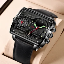 LIGE nowy zegarek dla mężczyzn kwadratowy cyfrowy wodoodporny zegarek kwarcowy Sport męskie zegarki podwójny zegar z wyświetlaczem Relogio Masculino + Box tanie i dobre opinie 24cm QUARTZ Podwójne wyświetlanie 3Bar Sprzączka CN (pochodzenie) STAINLESS STEEL 15mm Hardlex Kwarcowe zegarki Papier