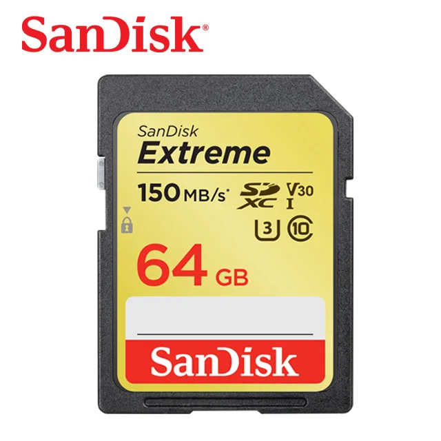 64G 150M Карта памяти SanDisk SDHC/SDXC SD, 16 ГБ, 32 ГБ, 64 ГБ, 128 ГБ, 256 ГБ, класс 10, U1, U3, V30, 4 K, 512 ГБ, экстремальная карта памяти, флеш-камера - Емкость: 64G 150M