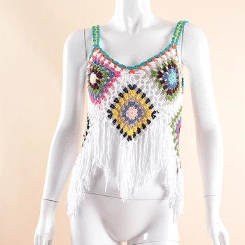 

A9102 Sexy Hollow Out Beach Vest Handmade Crochet Bikini Open Back Tassel Tops Bathing Suit Beachwear Swimsuit Vestido for Girls