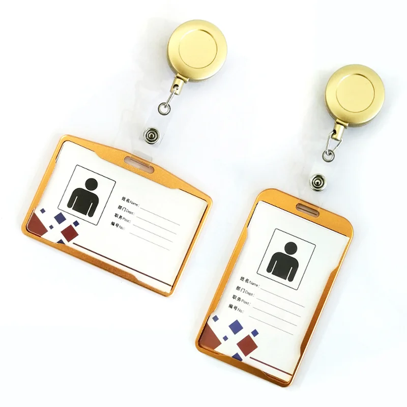 1 Set lujosa de moda de aleación de aluminio titular de la tarjeta de identificación con ABS insignia retráctil carrete tirón funda para tarjeta de identificación para el trabajo de oficina