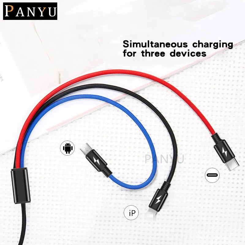 3 в 1 Тип-C зарядный кабель 1,2 м 2 м usb-кабель Micro Тип USB C Зарядное устройство кабель для передачи данных для iPhone 11 samsung Примечание 10 шнур для мобильного телефона
