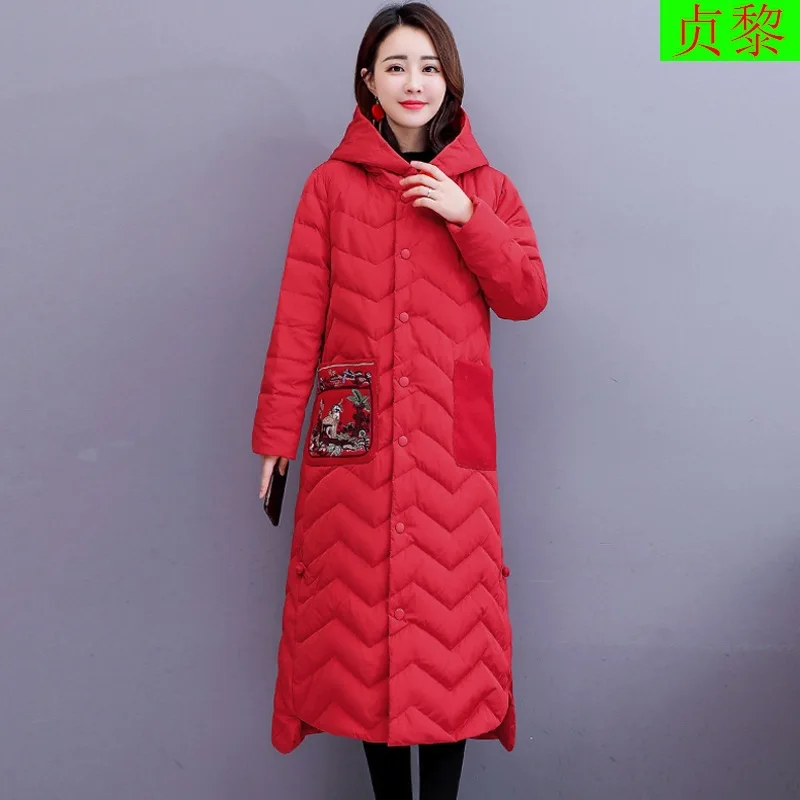 

Exta-long Cotton Coat Women's 2018 Winter New Style Dongdaemun CHIC over-the-Knee to Ankle Thin Slimming down Feather Cotton-pad