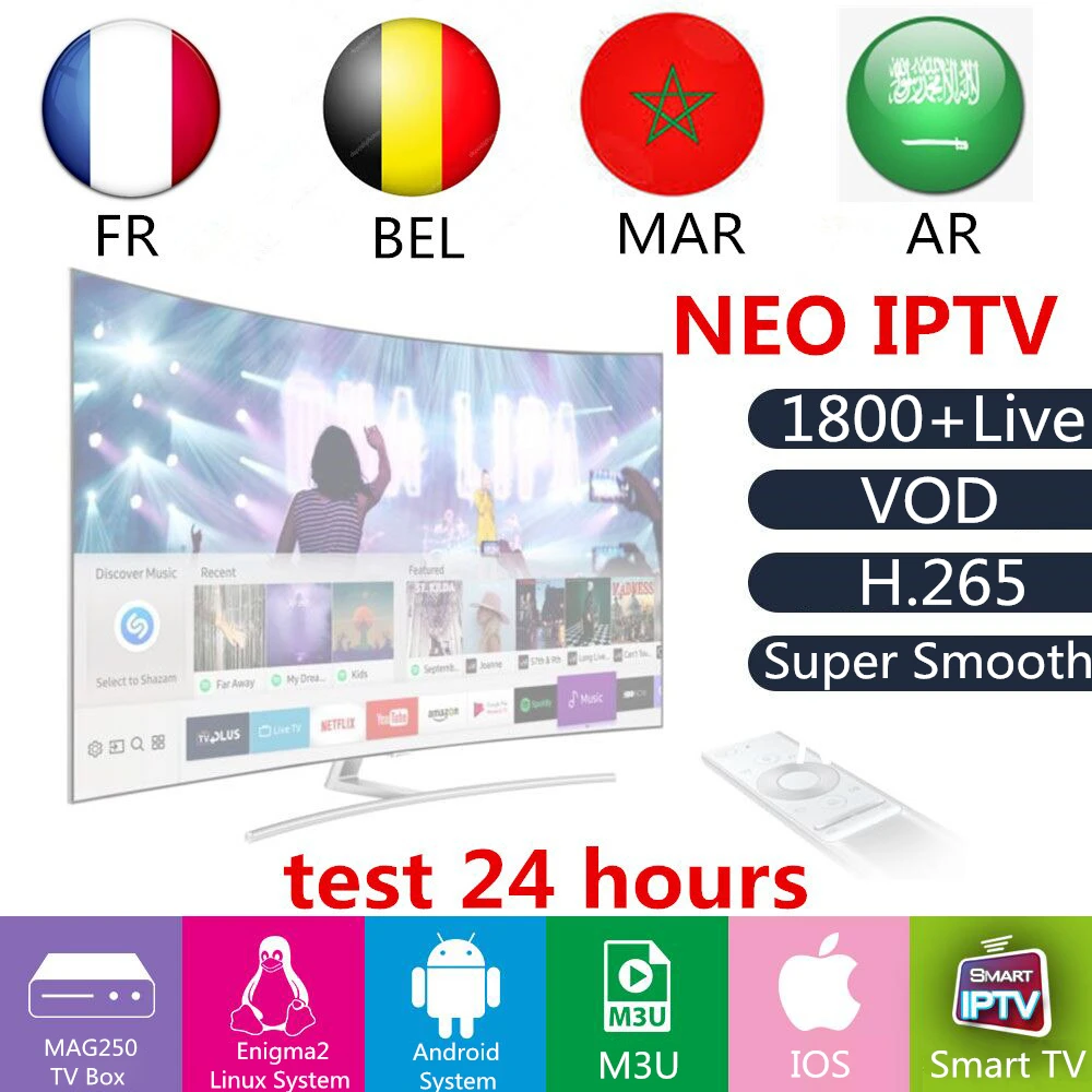 Французская IP tv подписка Neo tv Pro Full 1800+ Live 2000+ VOD Поддержка Android m3u enigma2 mag для Smart tv Box арабский французский код