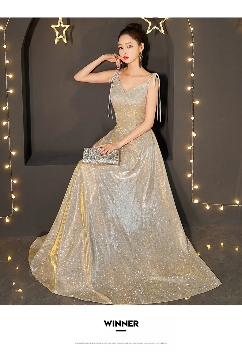 Robe De Soiree торжественное платье длинное для женщин Элегантный Спагетти ремень блестящая ткань новейший дизайн Вечеринка платья ES2780-1